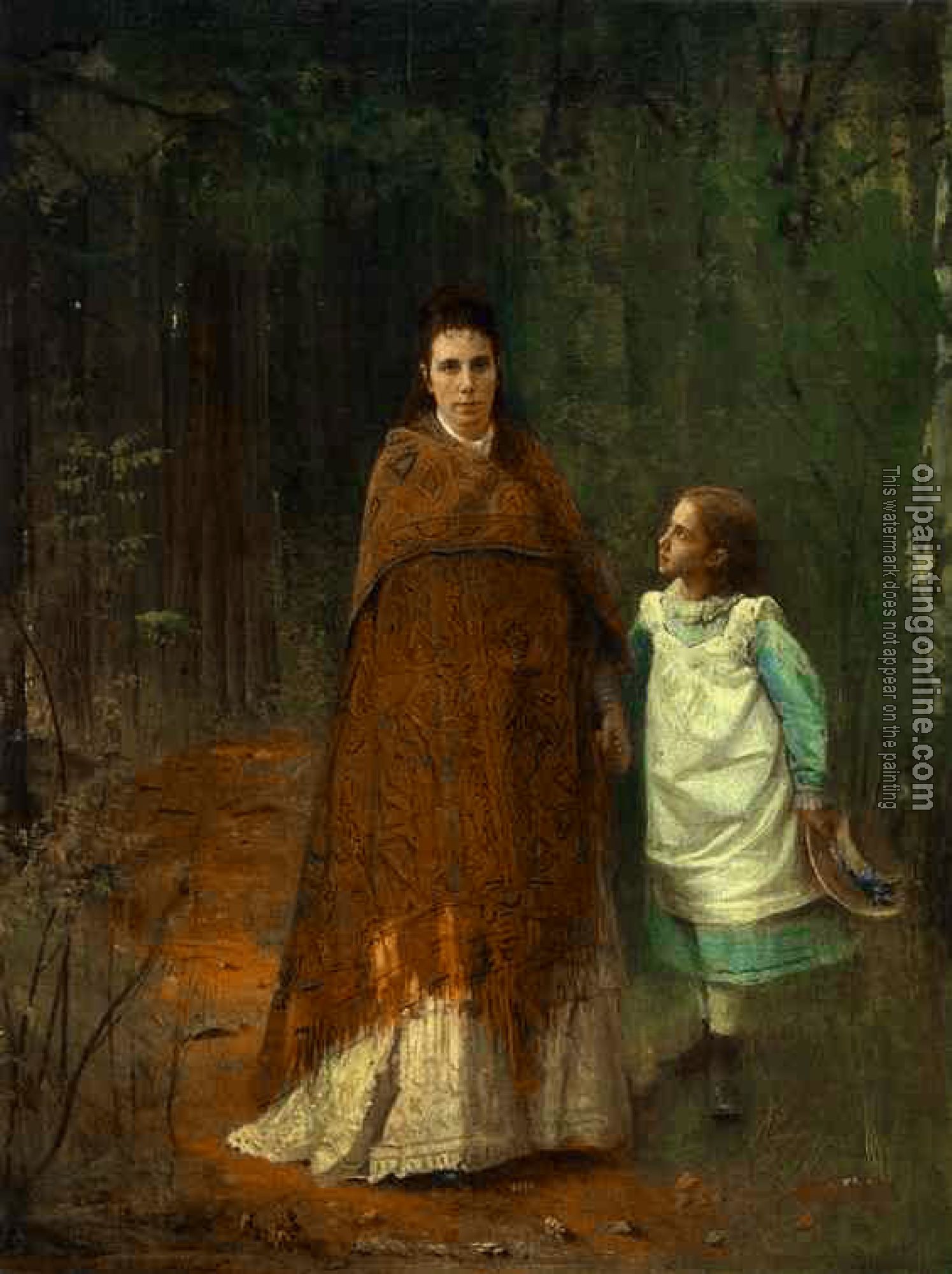 Ivan Nikolaevich Kramskoy - In the Park, Portrait of the Artist's Wife and Daughter